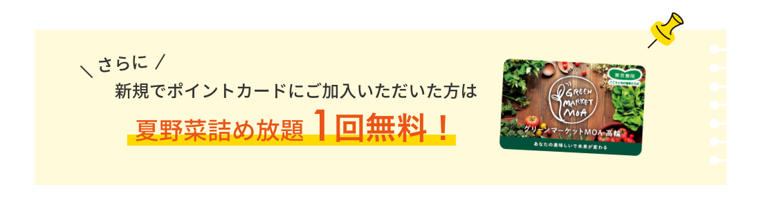 新規でポイントカードにご加入いただいた方は夏野菜詰め放題1回無料！